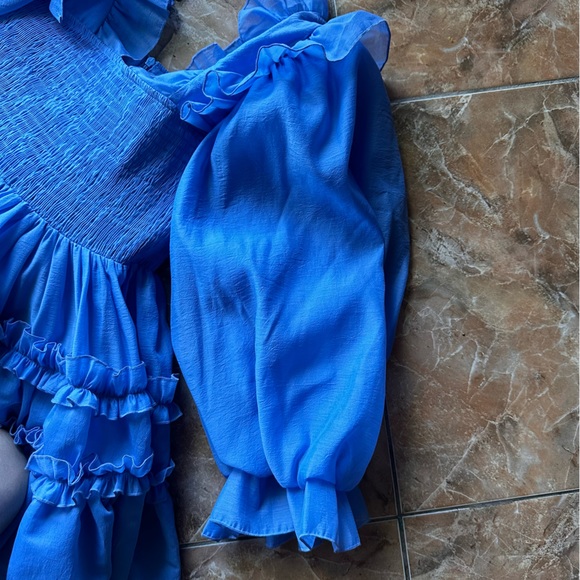 Dream Sister Jane Midi sleeve organza puff mini dress in blue - Picture 7 of 7